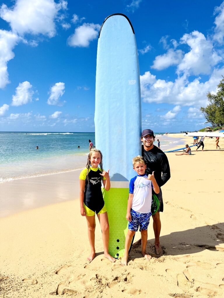 surfing with kids at Chun's Reef