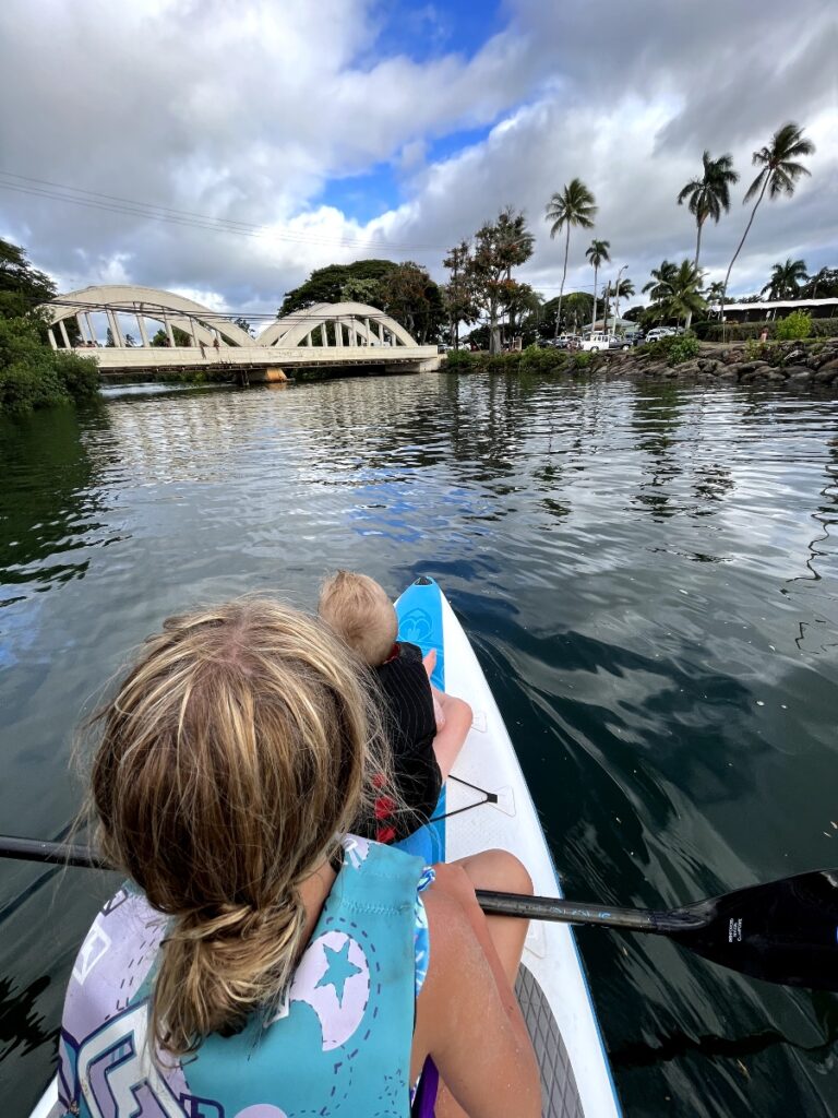 paddleboarding Haleiwa Bridge